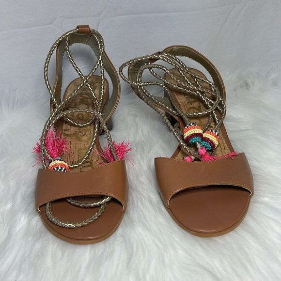 Sam Edelman Shani Tan Leather Lace Up Heels Sz 8 - Picture 3 of 7